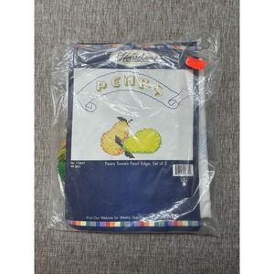 Herrschners Pears Towels Pearl Edge Set of 2 Stamped Cross Stitch Kit 110651 NEW